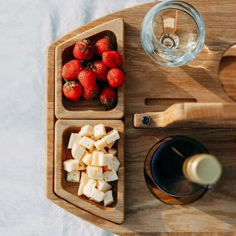 Portable wooden wine table for picnic
