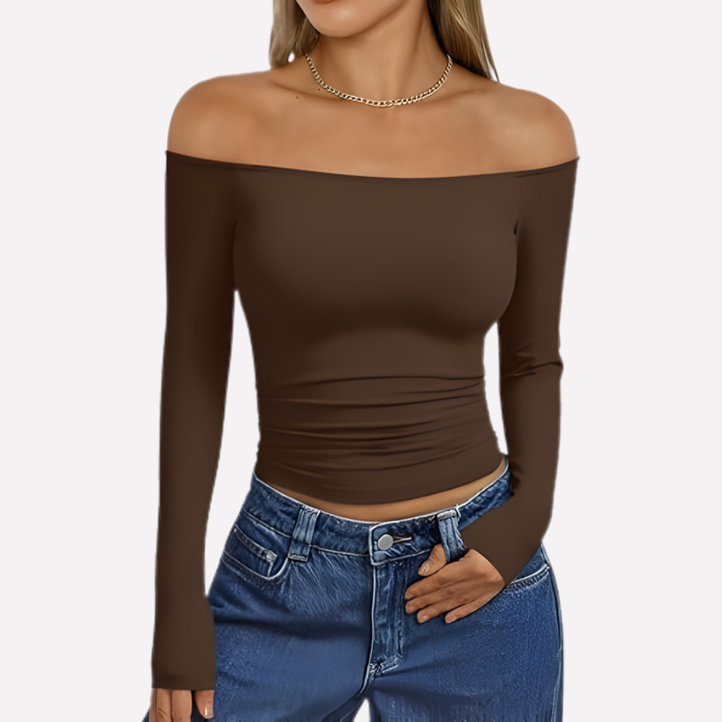 Kvinners Av-Shoulder Langermet Top