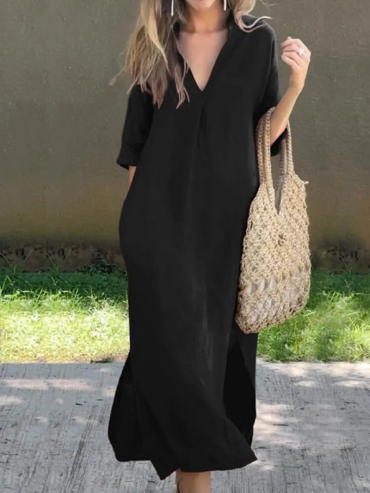 Airy Maxi Dress with V-neck and Pockets
