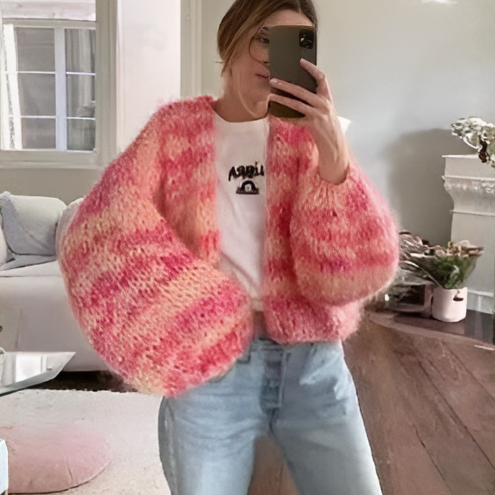 Stripete cardigan med åpen front til dame