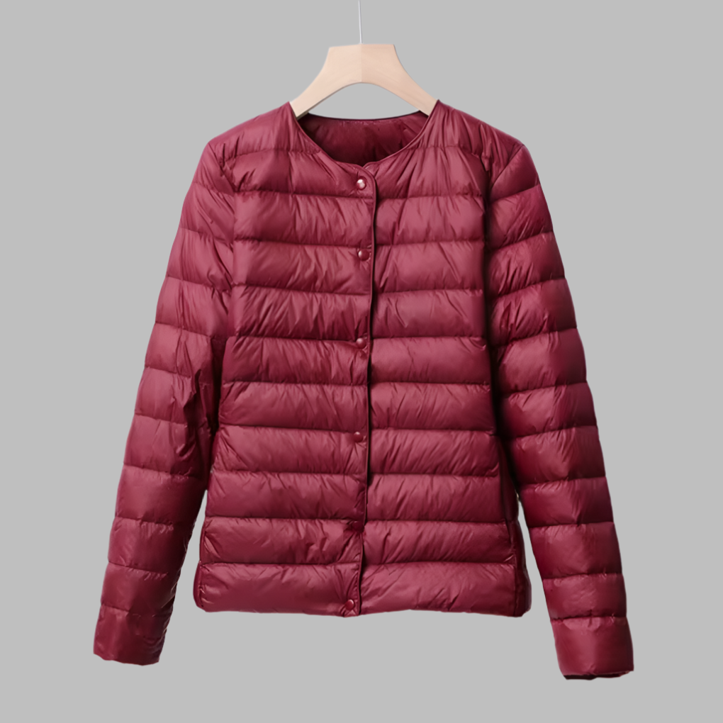 Portable puffer without collar for spring and winter