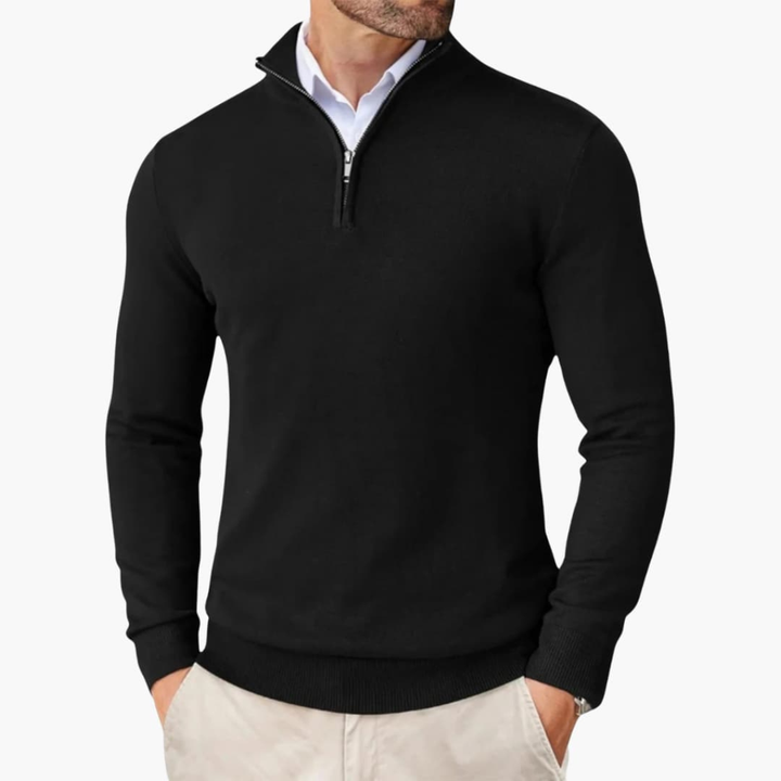 Herre Pullover med Quarter Zip og Ribbet Kant