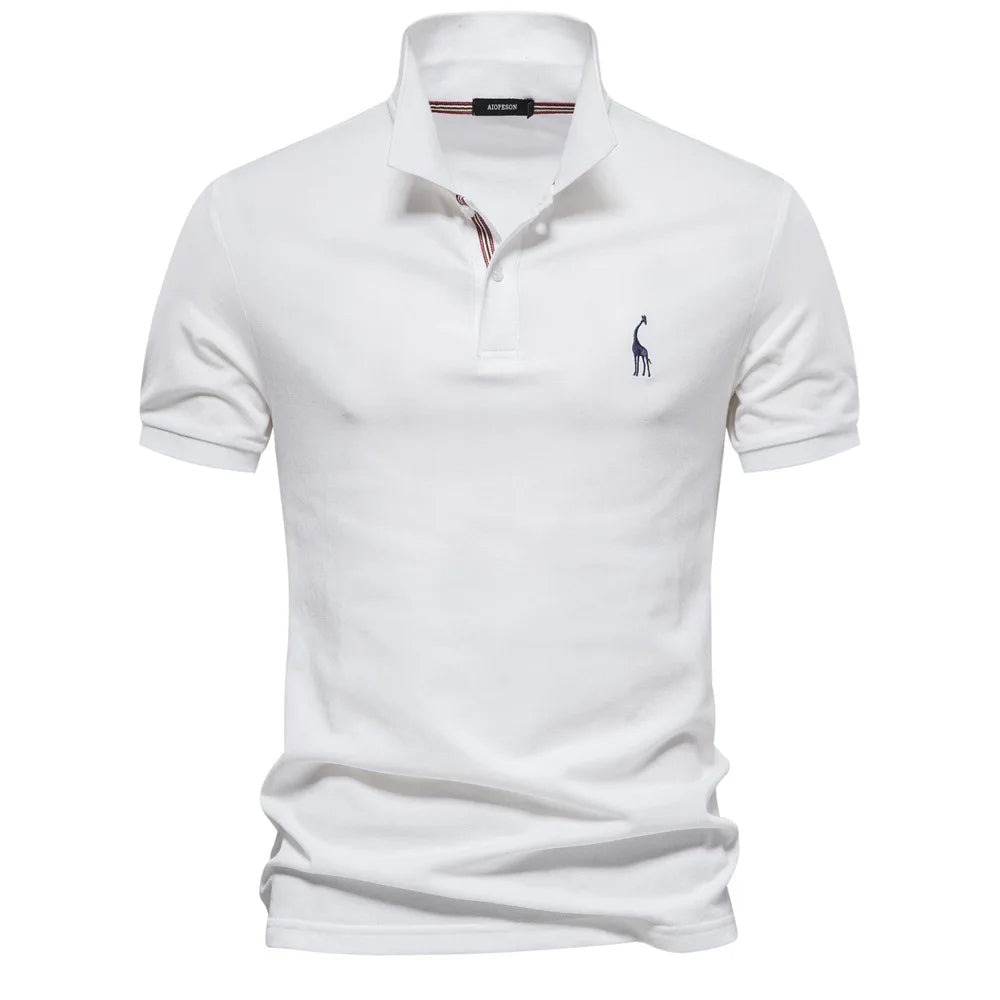 Luxurious cotton polo with deer embroidery