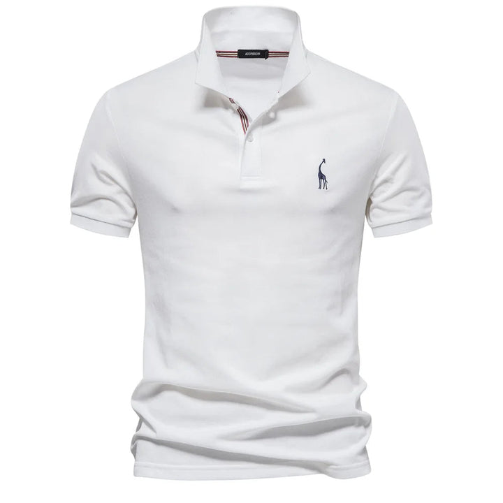 Luxurious cotton polo with deer embroidery
