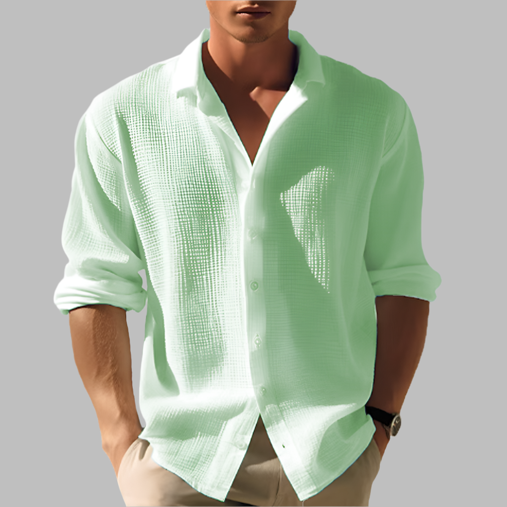Light solid-colored men's shirt in cotton and linen