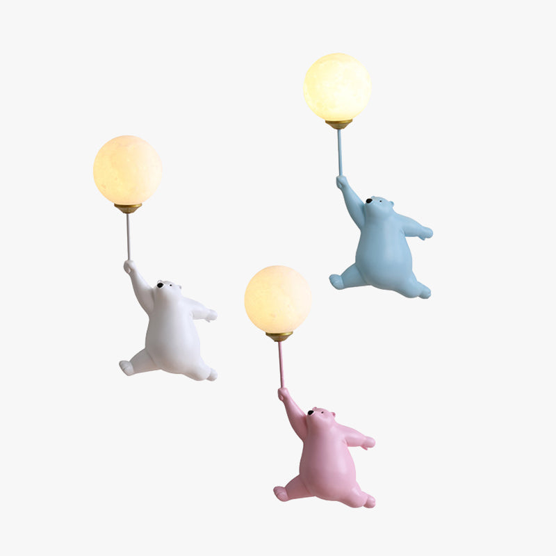 Vegglampe med bjørn og ballong for barnerom