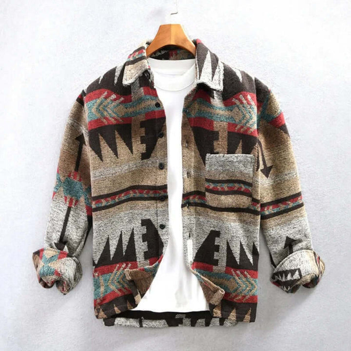 Southwestern Aztec shirt jacket with print