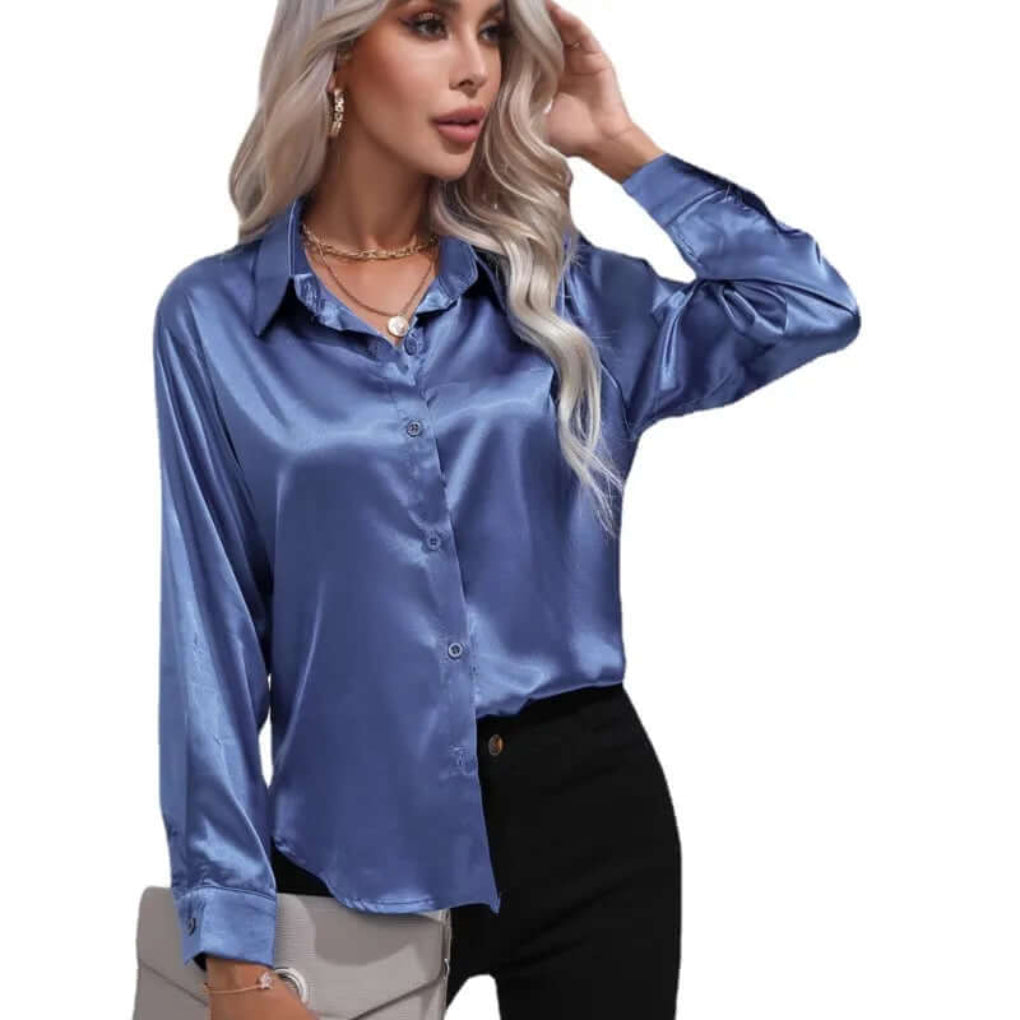 Damenbluse mit langen Ärmeln und weiter Passform aus Satin