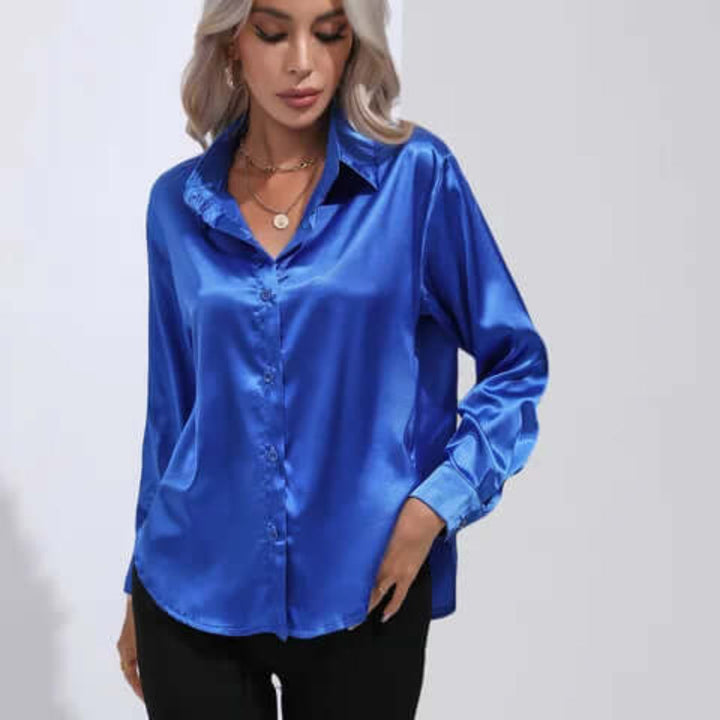 Damenbluse mit langen Ärmeln und weiter Passform aus Satin