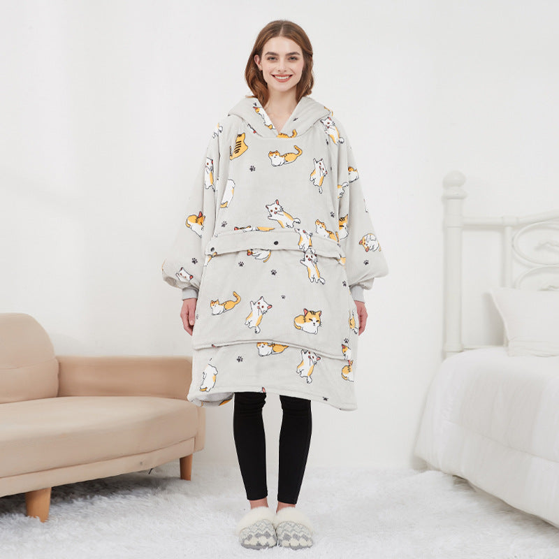 Oppvarmet oversized hettegenser-teppe i sherpa med 3 nivåer