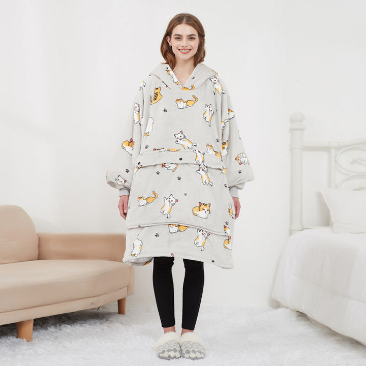 Oppvarmet oversized hettegenser-teppe i sherpa med 3 nivåer