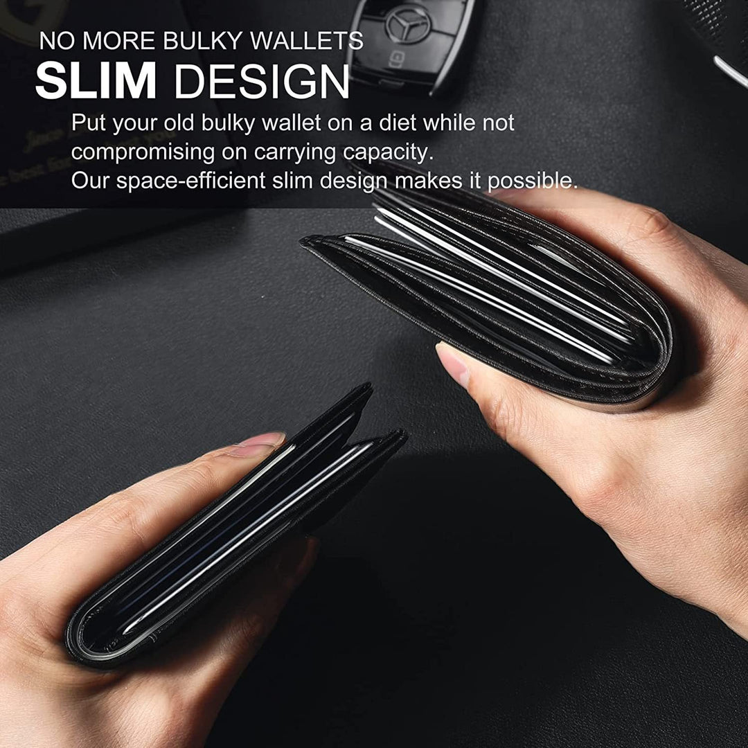 Slank RFID-lommebok for menn | Kortholder i skinn | Svart