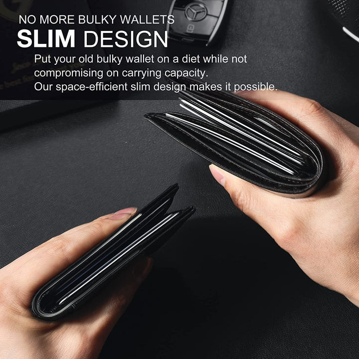 Slank RFID-lommebok for menn | Kortholder i skinn | Svart