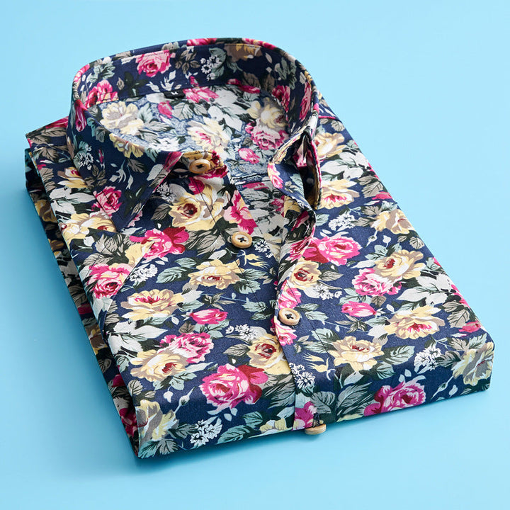 Menns Trendy Blomstrete Skjorte