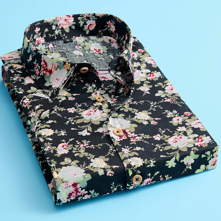 Menns Trendy Blomstrete Skjorte