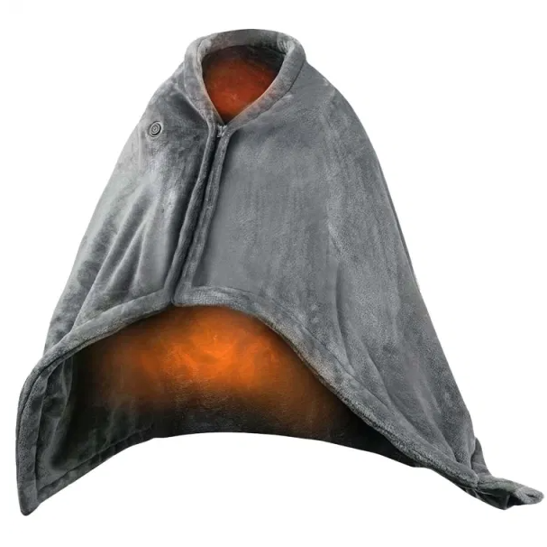 USB-varmeponcho med glidelås, 150 x 80 cm med 8 soner og 3 nivåer