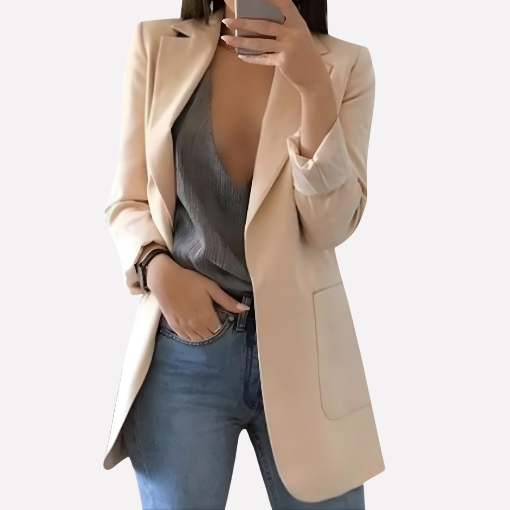 Kvinners Front Lomme Blazer – Strukturert Hverdag Lag