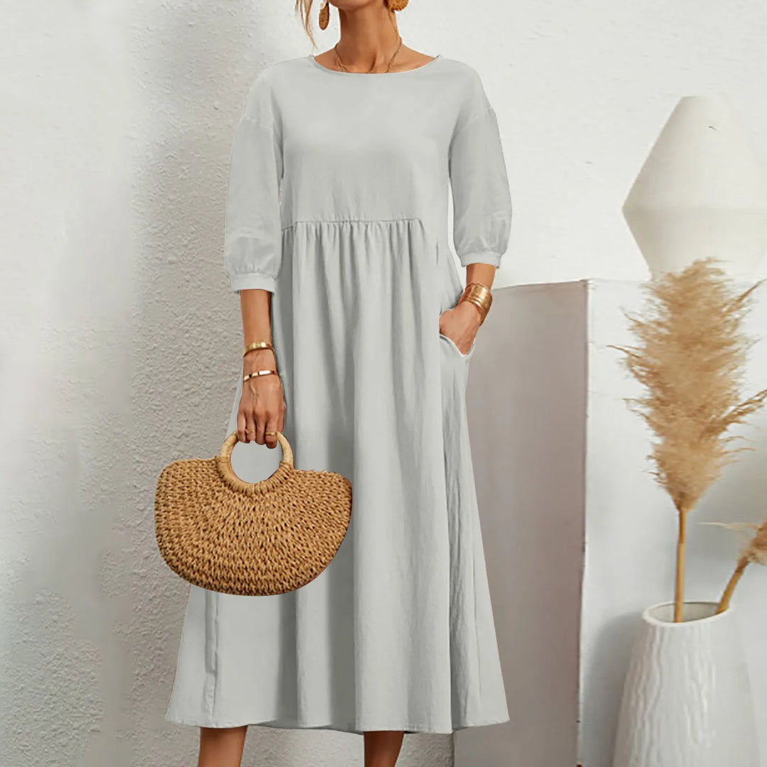 Casual Løs Patchwork Midi Kjole Enkelt Stil Møter Hverdag Komfort