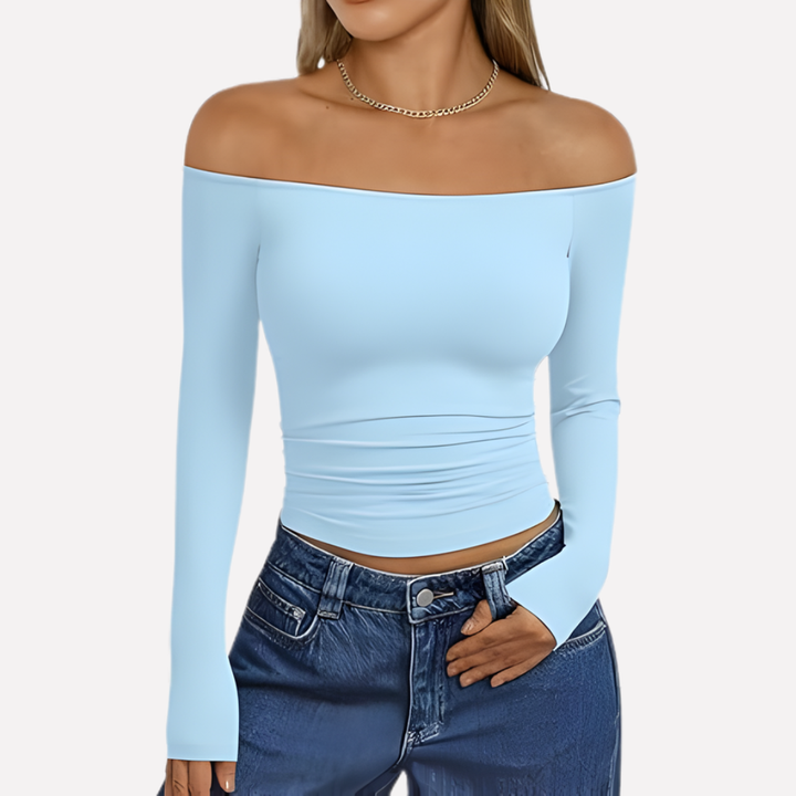 Kvinners Av-Shoulder Langermet Top