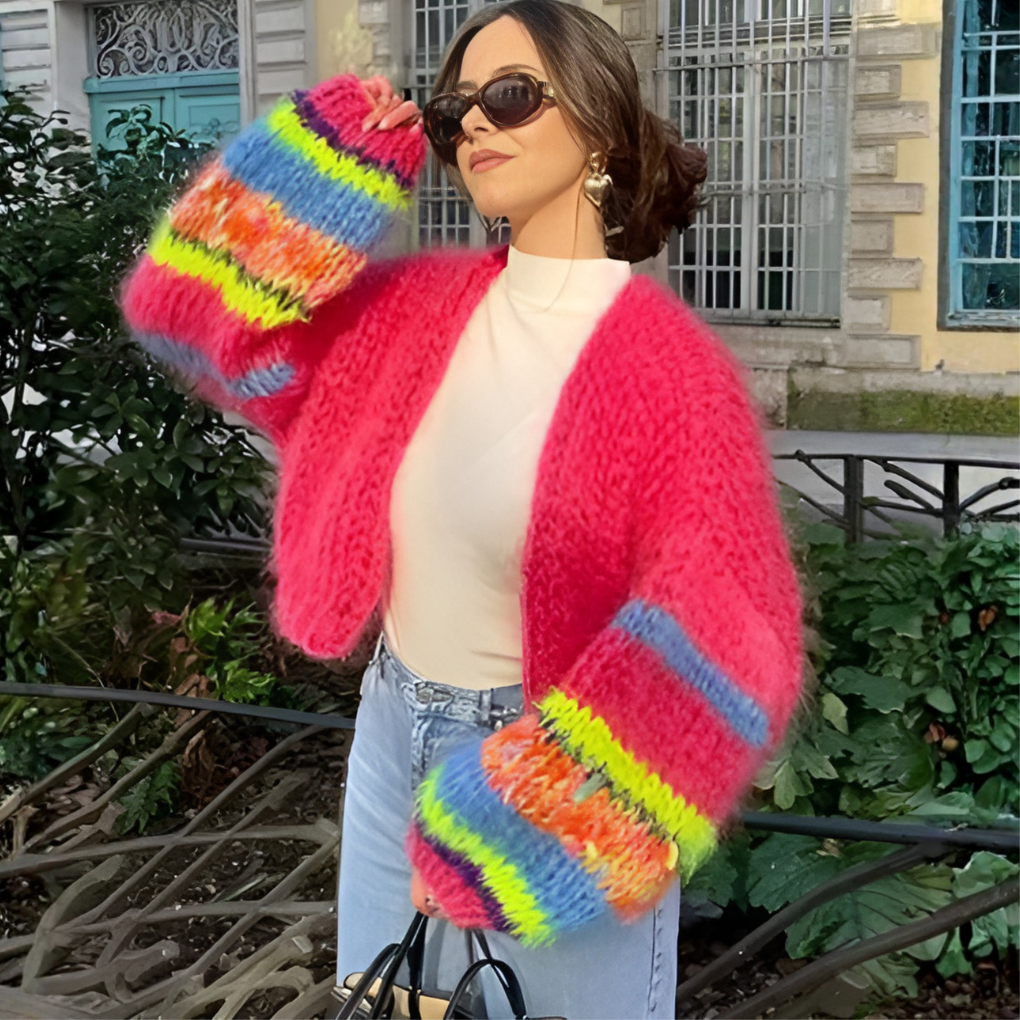 Stripete cardigan med åpen front til dame