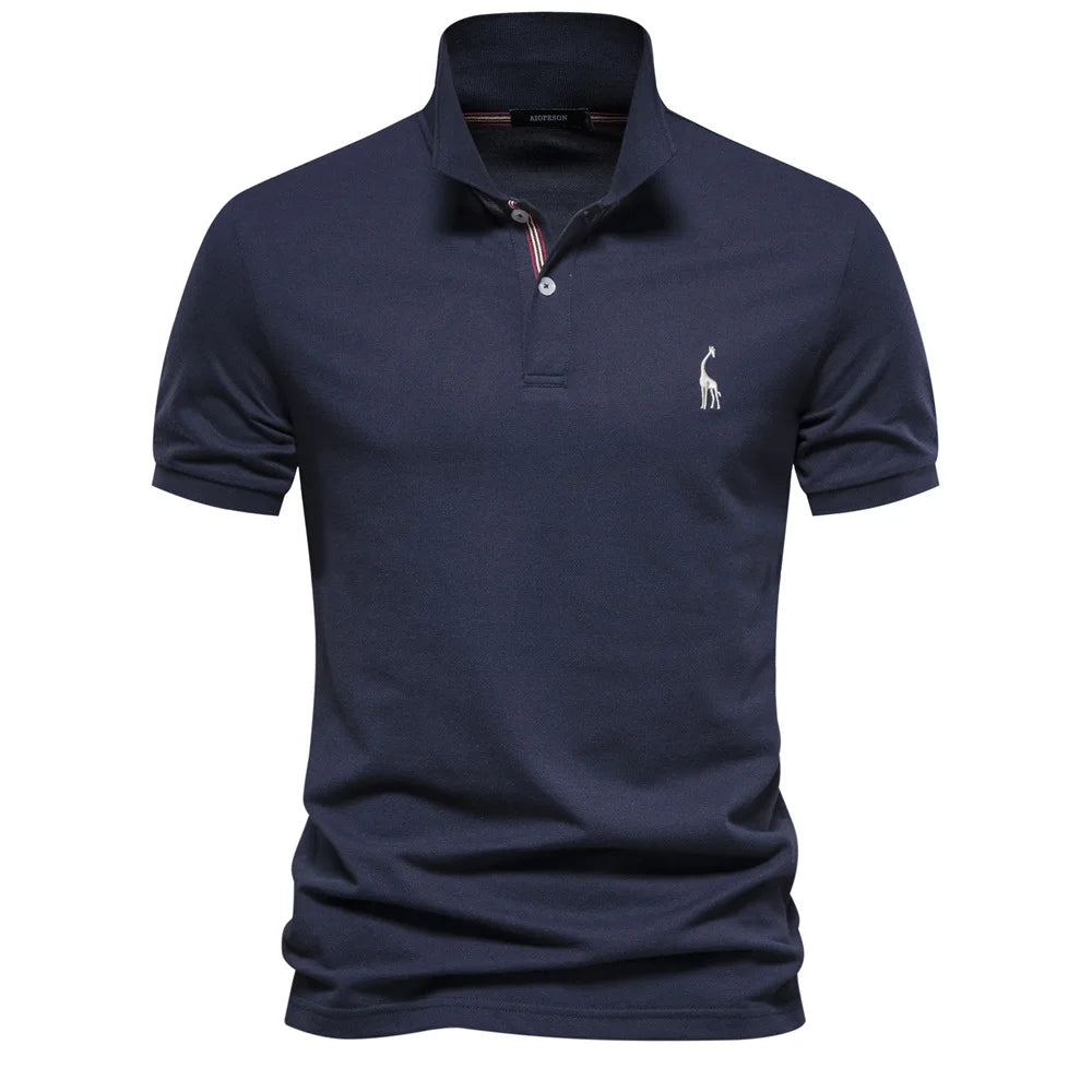 Luxurious cotton polo with deer embroidery