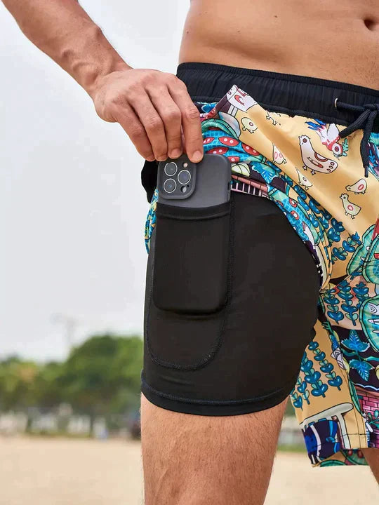 Trendy men's swim shorts with lining and phone pocket