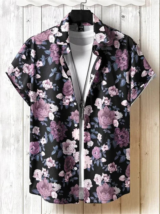 Hawaiian shirt with 3D floral print