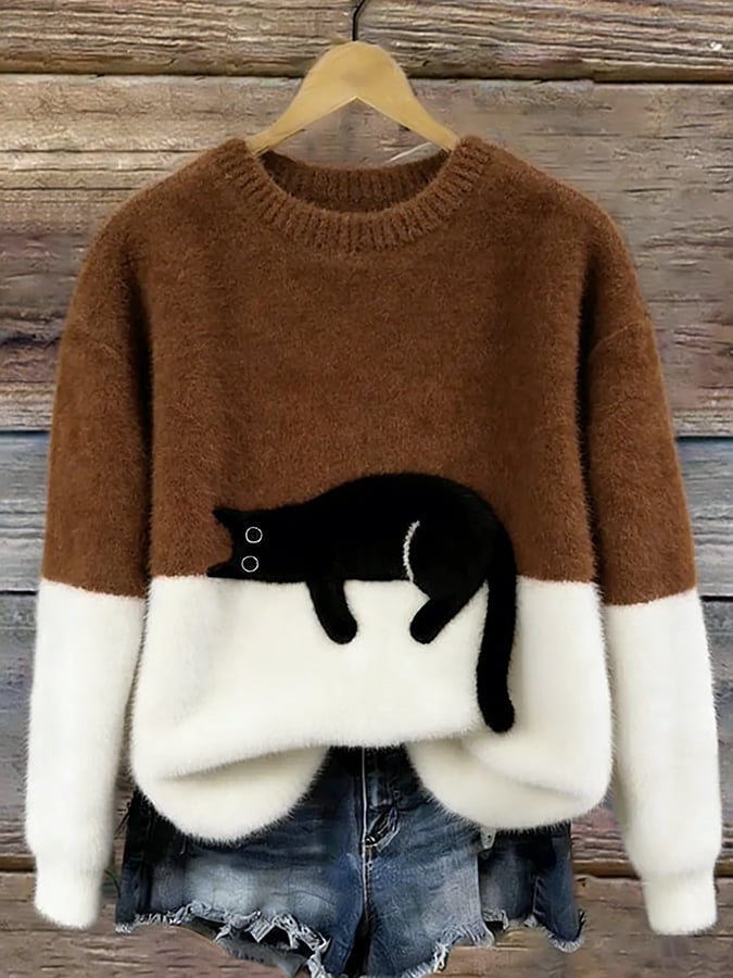 Oversized genser med kattetrykk
