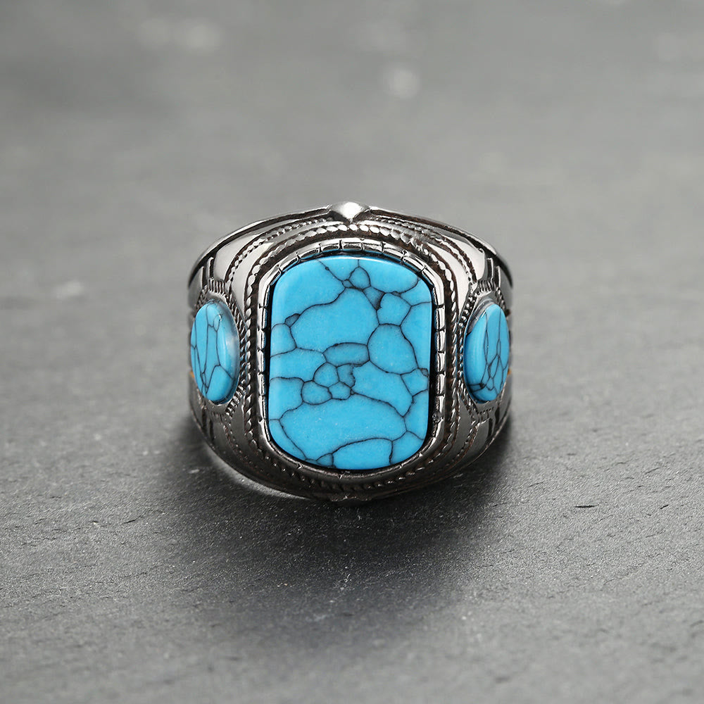 Herrering med turkis stein