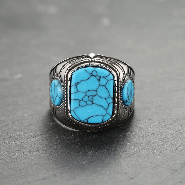 Herrering med turkis stein