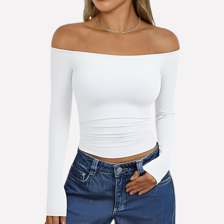 Kvinners Av-Shoulder Langermet Top