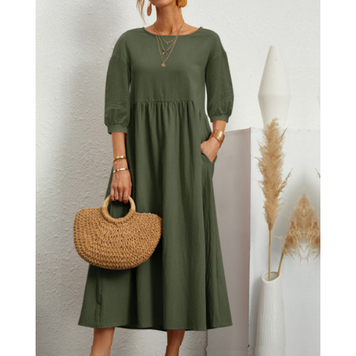 Elegant Smocket Sommerkjole i Midi-lengde