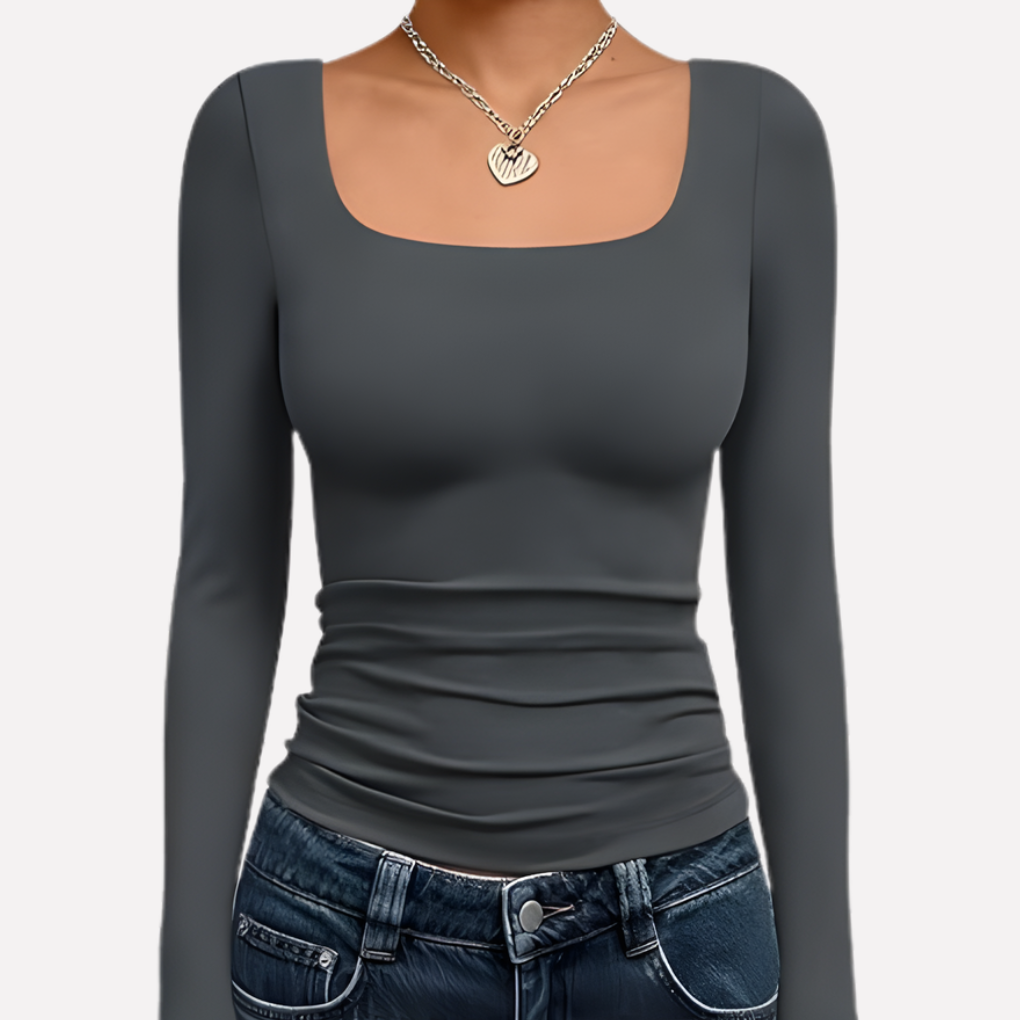Kvinners Firkantet Hals Langermet Crop Top