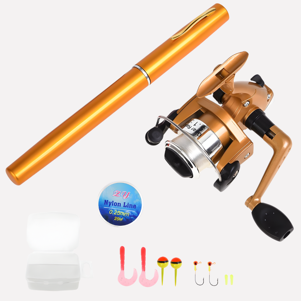 Mini Fiskestang + Hjul, Portabel Mini Teleskopisk Lomme Pen