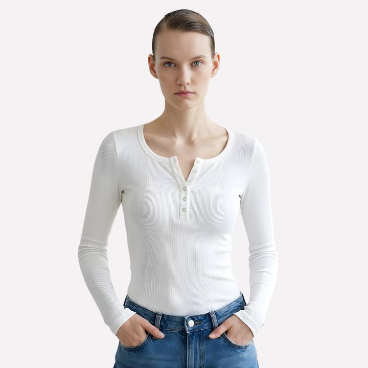 Kvinners Langermet Henley Top