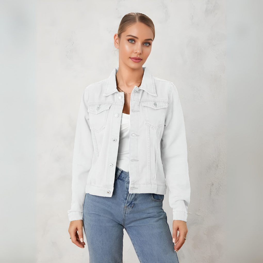 Dame klassisk denimjakke med knapper