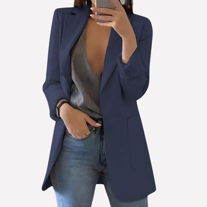 Kvinners Front Lomme Blazer – Strukturert Hverdag Lag