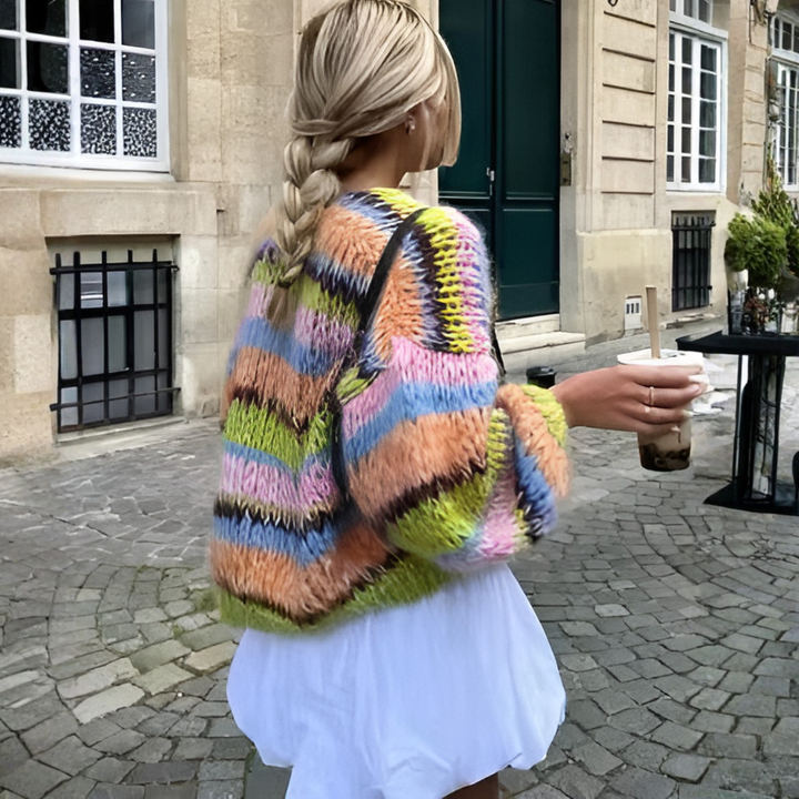 Stripete cardigan med åpen front til dame