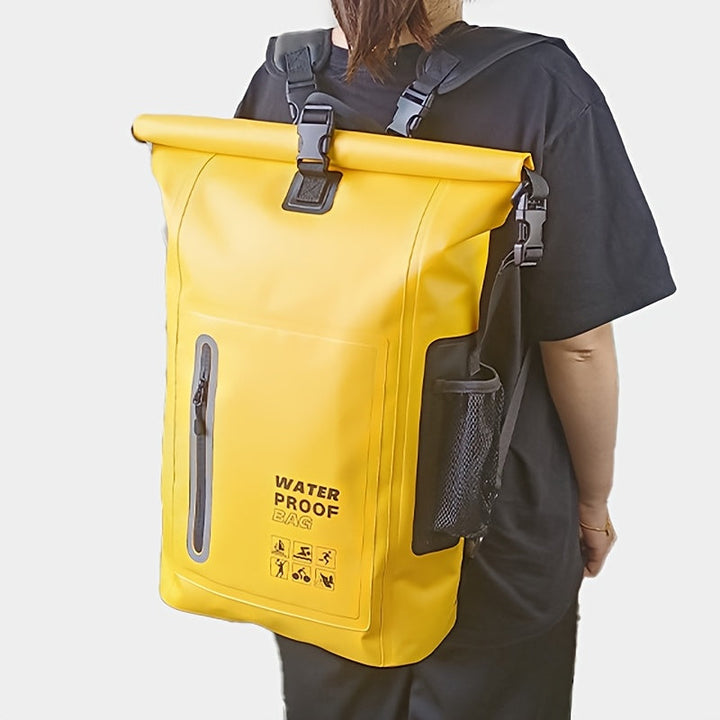 Vanntett 25L sekk med roll-top-lukking, flere lommer, solid spennelukking og nettsidelomme