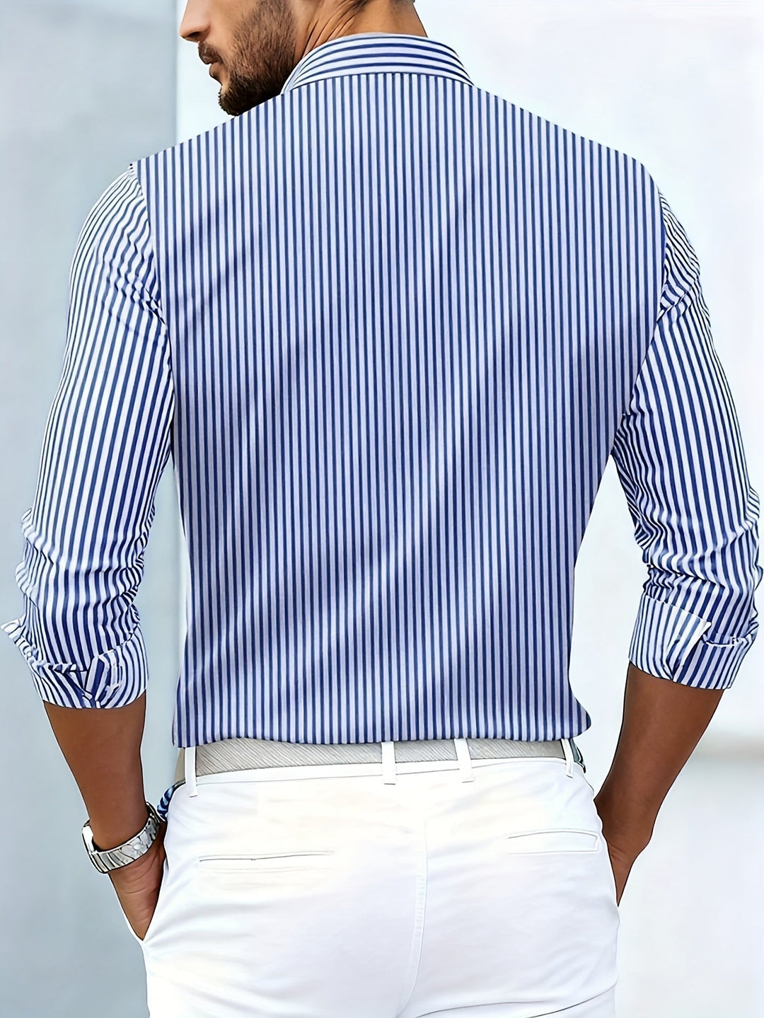Vintage-stripete langermet skjorte for menn med slitt look