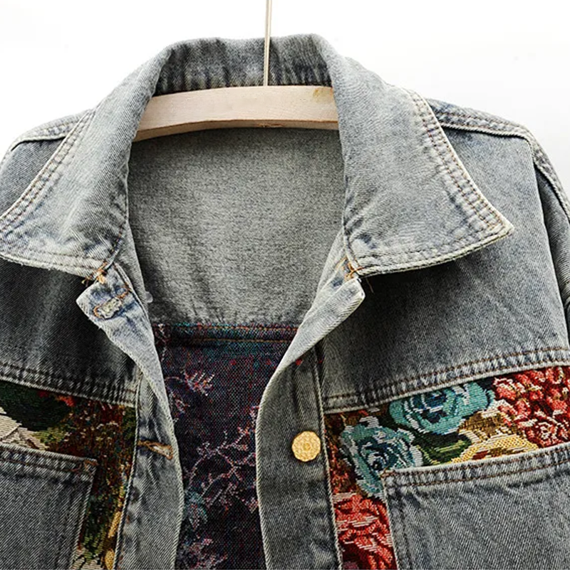 Kvinners Blomster Denim Jakke