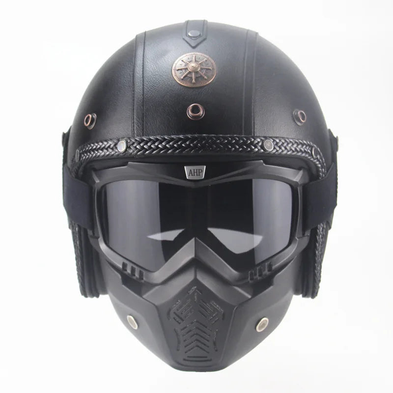 Vintage Åpen Motorsykkelhjelm Retro med Maske og Briller