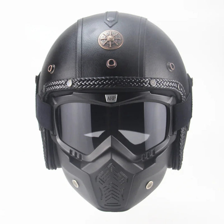 Vintage Åpen Motorsykkelhjelm Retro med Maske og Briller