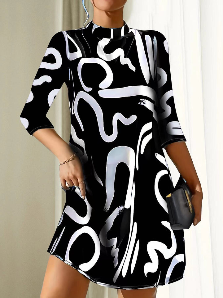 Elegant and Comfortable Dress with Collar and Printed Pattern