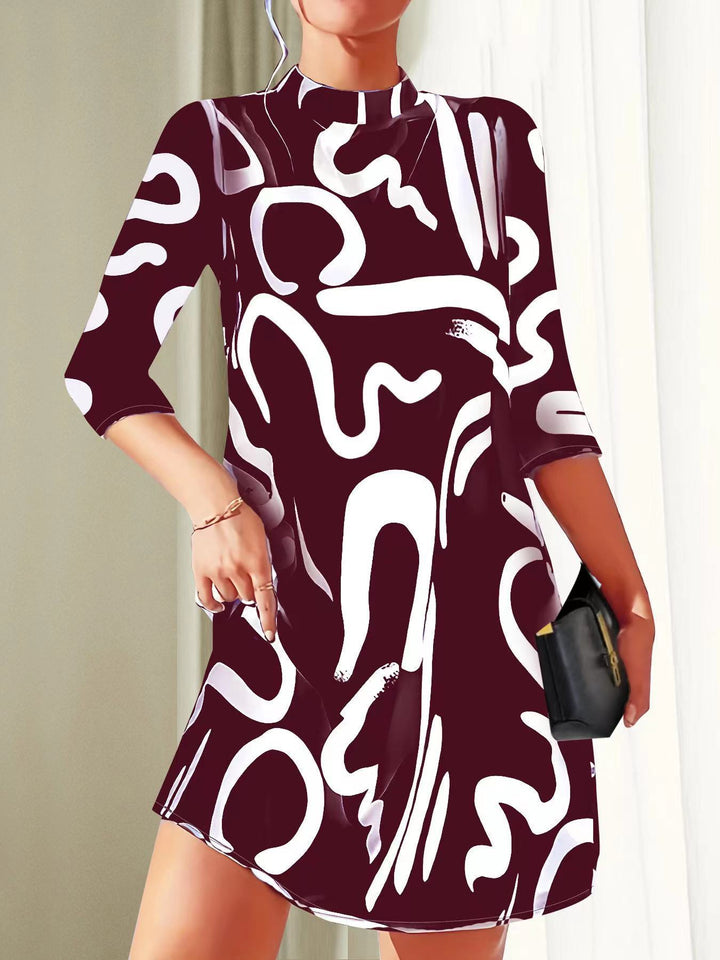 Elegant and Comfortable Dress with Collar and Printed Pattern
