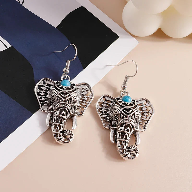 Vintage Elefant Dangle-øredobber Sølv Bohemian