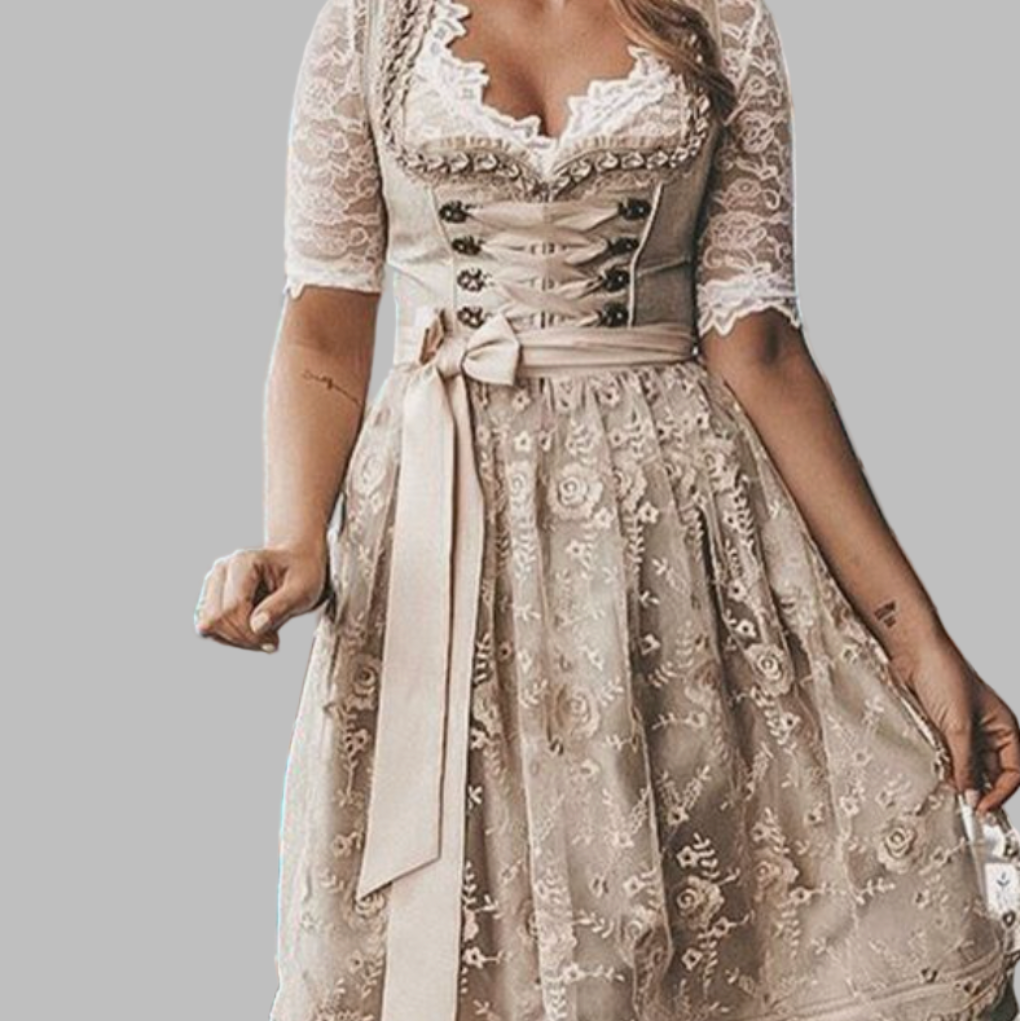 Traditionelles deutsches Dirndl-Kleid mit Spitzenmieder und Spitzenbluse