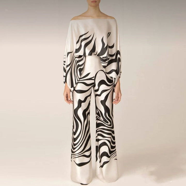 Two-piece satin set for women with off-shoulder style