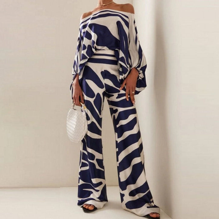 Two-piece satin set for women with off-shoulder style