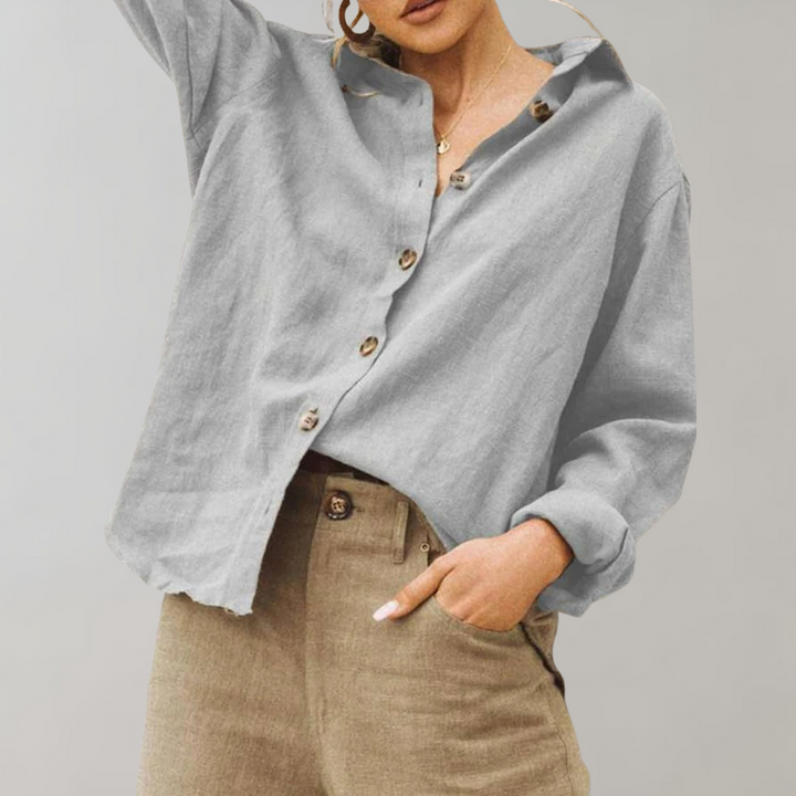 Vintage Lin Bluse for Kvinner med Avslappet Passform og Klassisk Krage